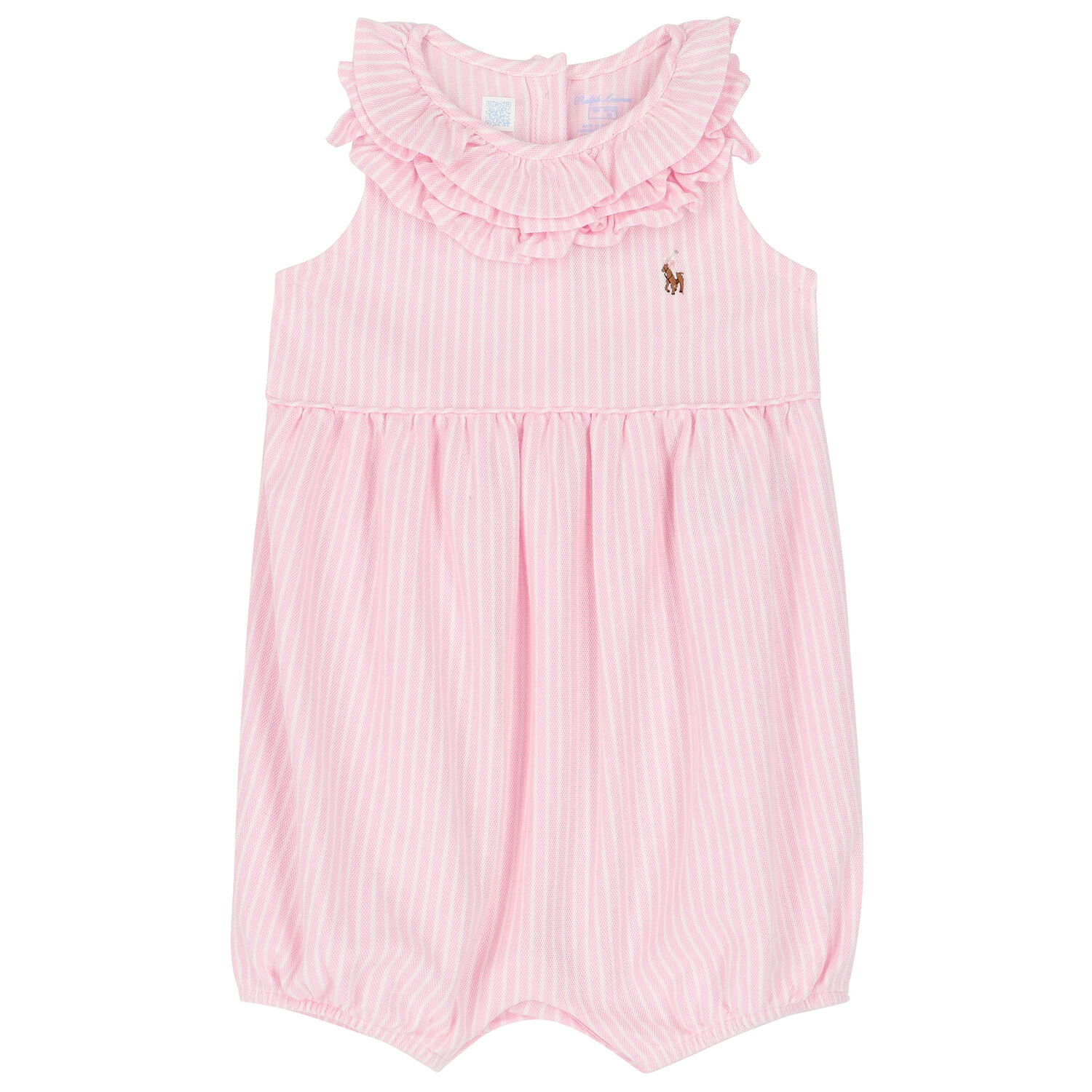 Baby Girls Pink & White Striped Logo Romper, 1, hi-res
