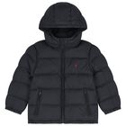 Boys Black Logo Puffer Jacket, 1, hi-res