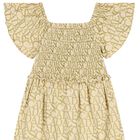 Girls Beige & Gold Logo Smocked Dress, 1, hi-res