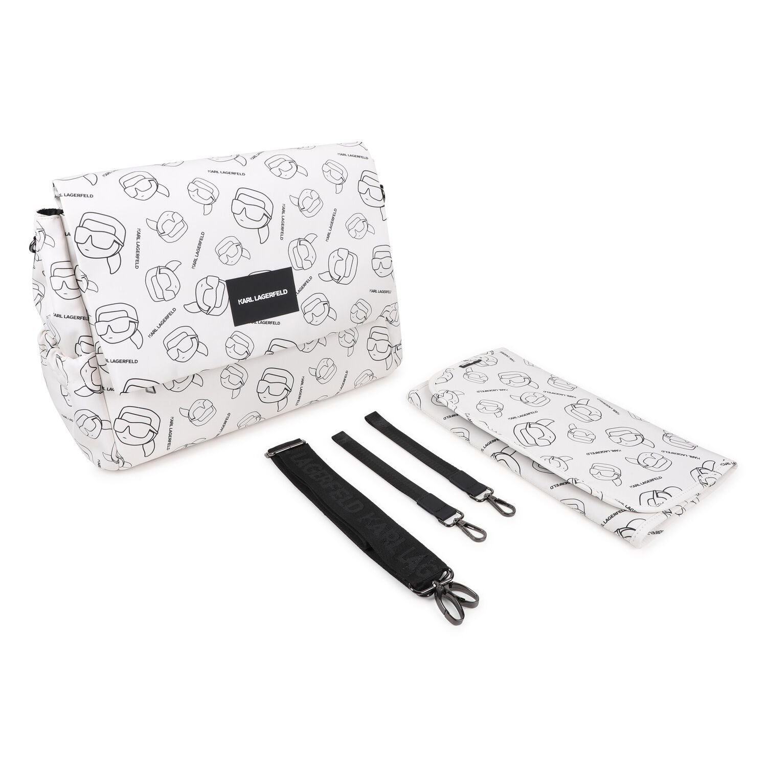 White Ikonik Karl Logo Changing Bag, 1, hi-res