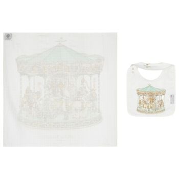 Ivory & Green Carousel Carr&eacute; Swaddle & Bib Gift Set