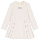 Girls Ivory Embellished Logo Dress, 1, hi-res