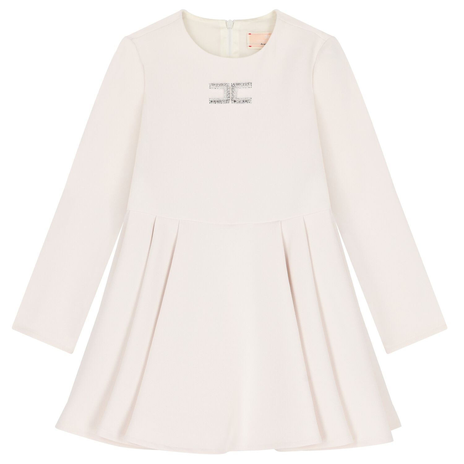 Girls Ivory Embellished Logo Dress, 1, hi-res