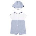 Baby Boys White & Blue Romper Set, 1, hi-res