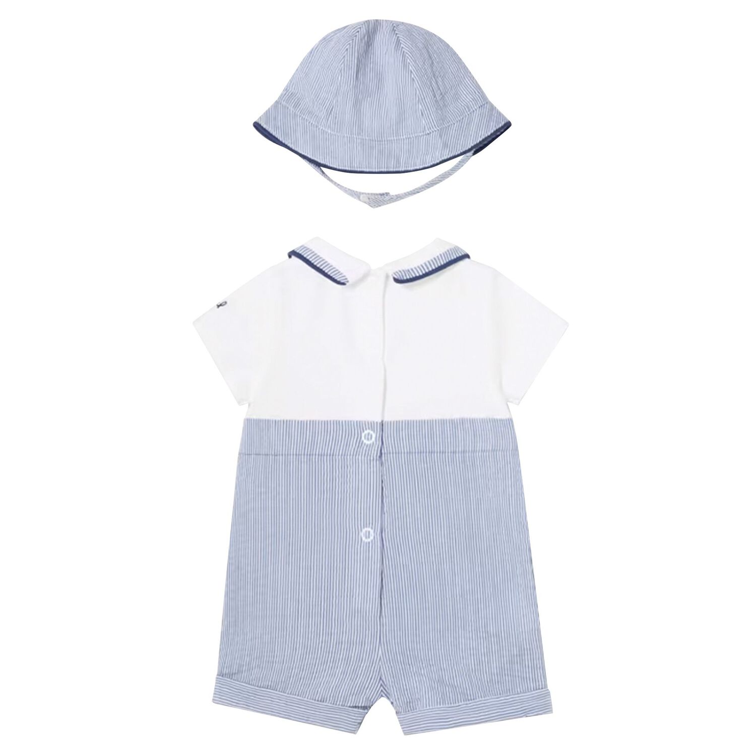 Baby Boys White & Blue Romper Set, 1, hi-res image number null
