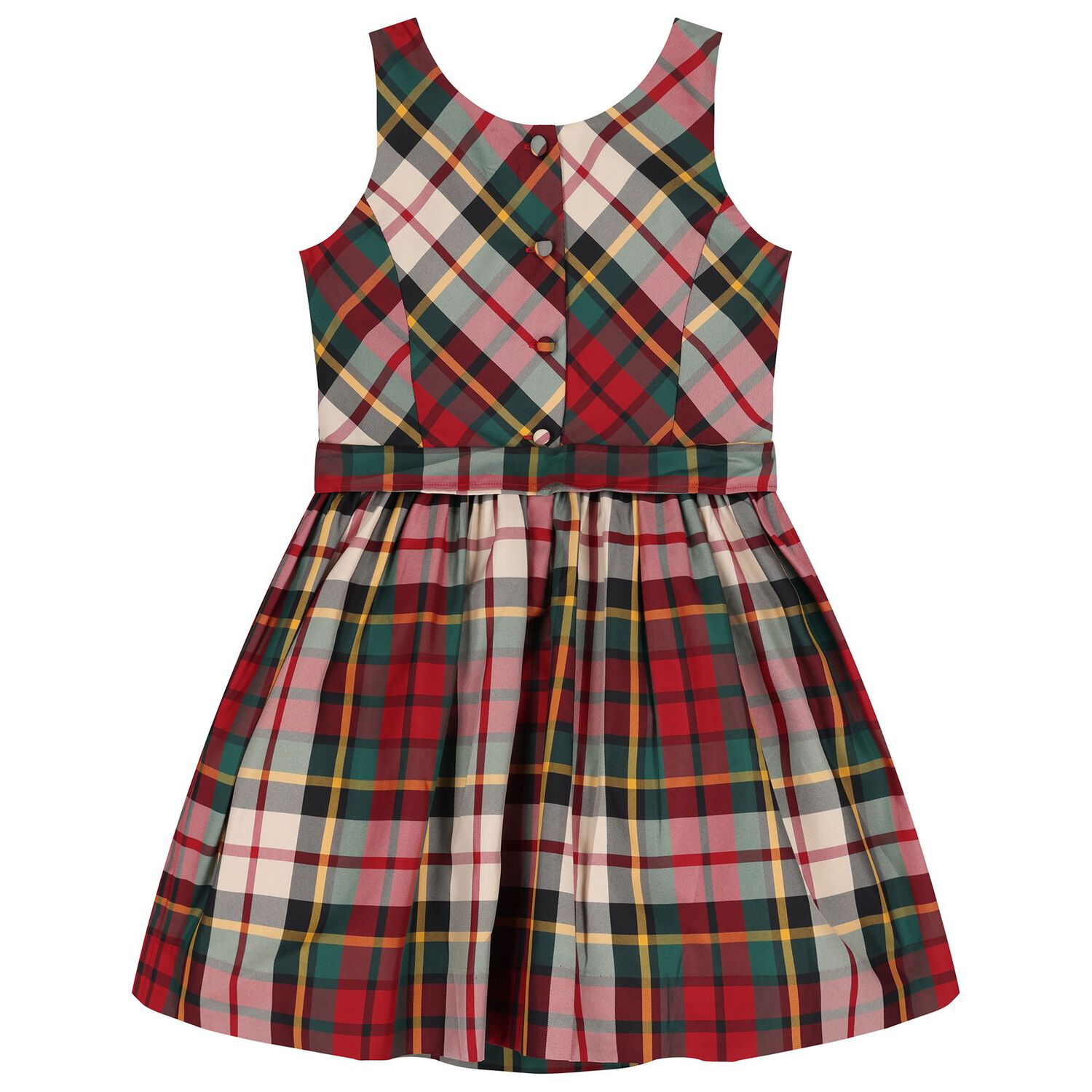 Girls Red & Green Tartan Satin Dress, 1, hi-res