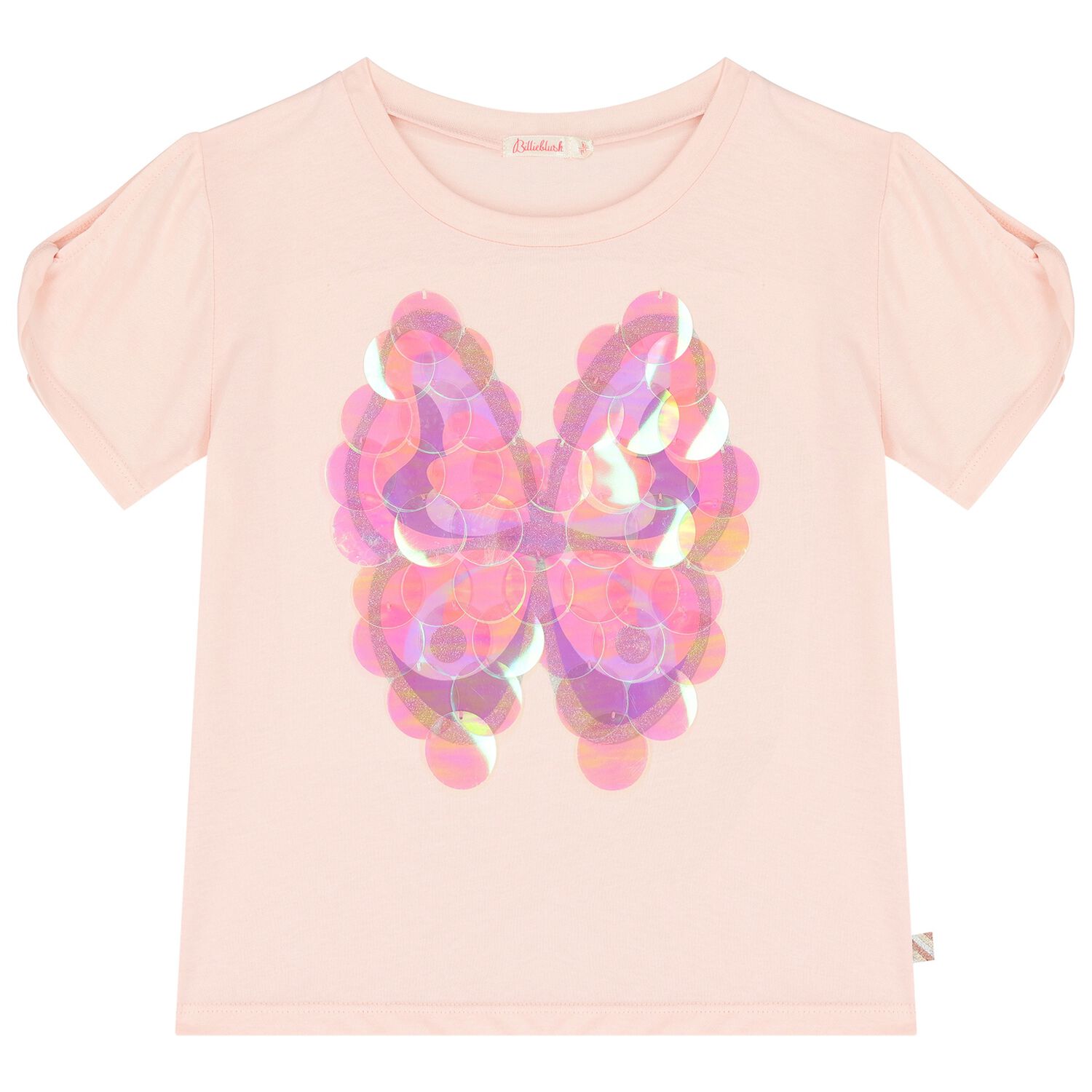 Girls Pink Butterfly Sequin T-Shirt, 1, hi-res