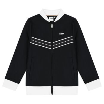 Boys Black Logo Zip Up Top