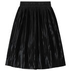 Girls Black Logo Pleated Skirt, 1, hi-res