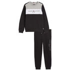 Boys Black & Grey Logo Tracksuit, 1, hi-res