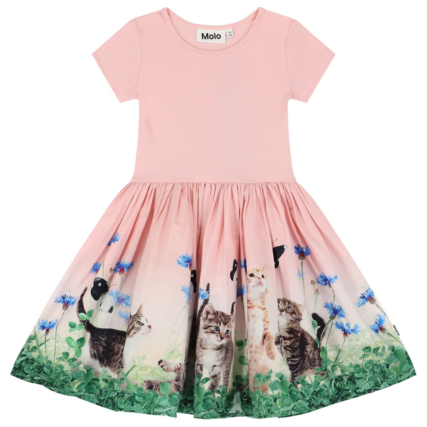 Girls Pink Kitten Dress, 1, hi-res