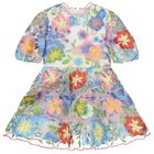 Girls Pink & Blue Embroidered Floral Dress, 1, hi-res
