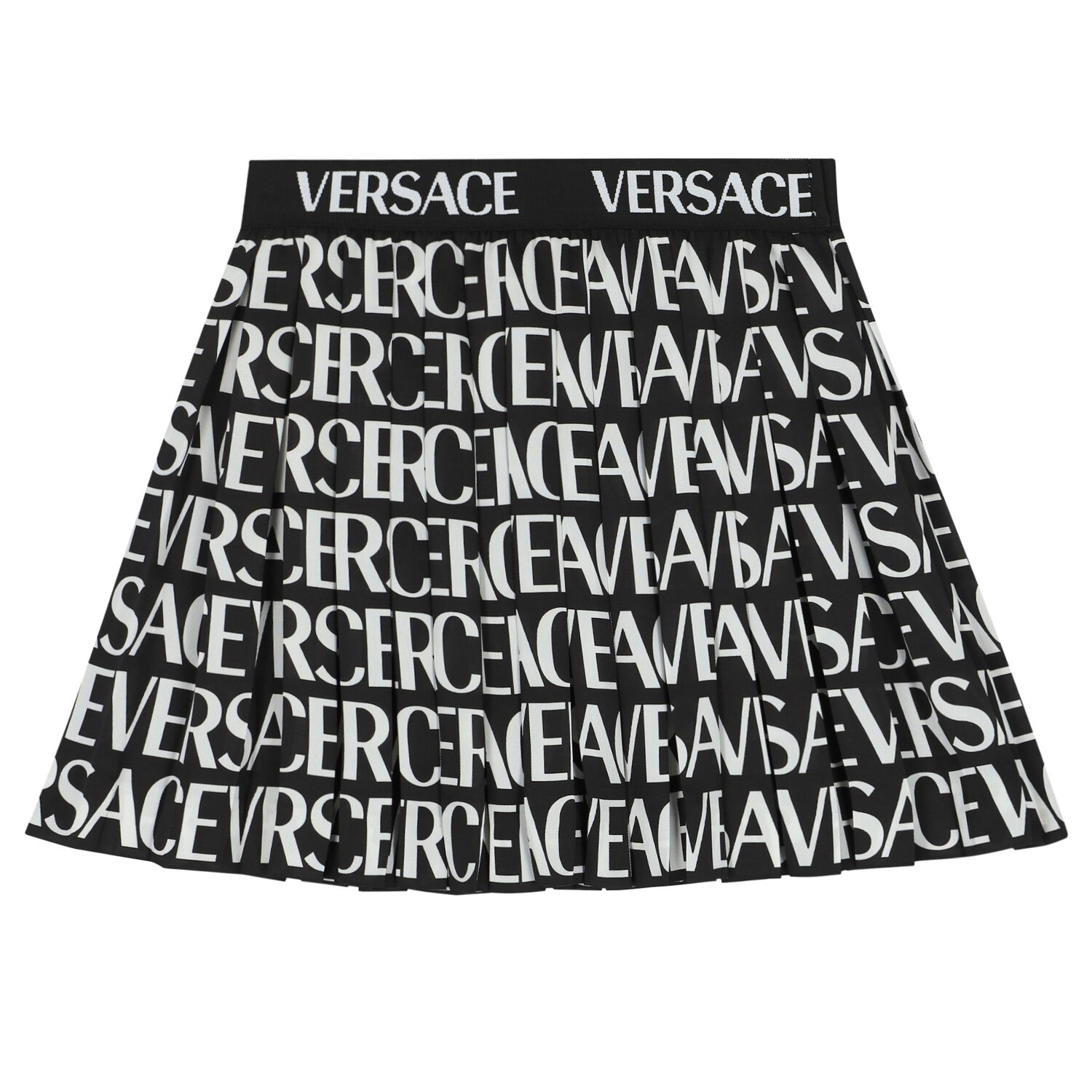 Girls Black Logo Pleated Skirt, 1, hi-res