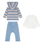 Baby Boys Beige, White & Blue 3 Piece Tracksuit, 1, hi-res