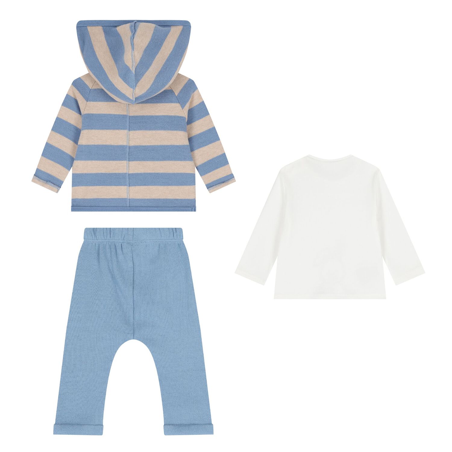 Baby Boys Beige, White & Blue 3 Piece Tracksuit, 1, hi-res