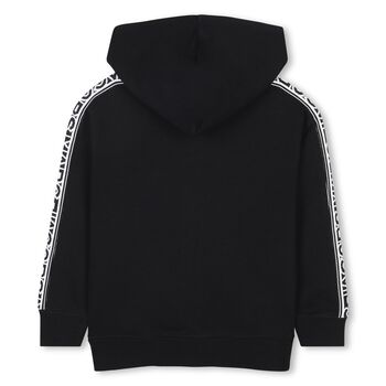 Black Logo Hooded Zip Up Top