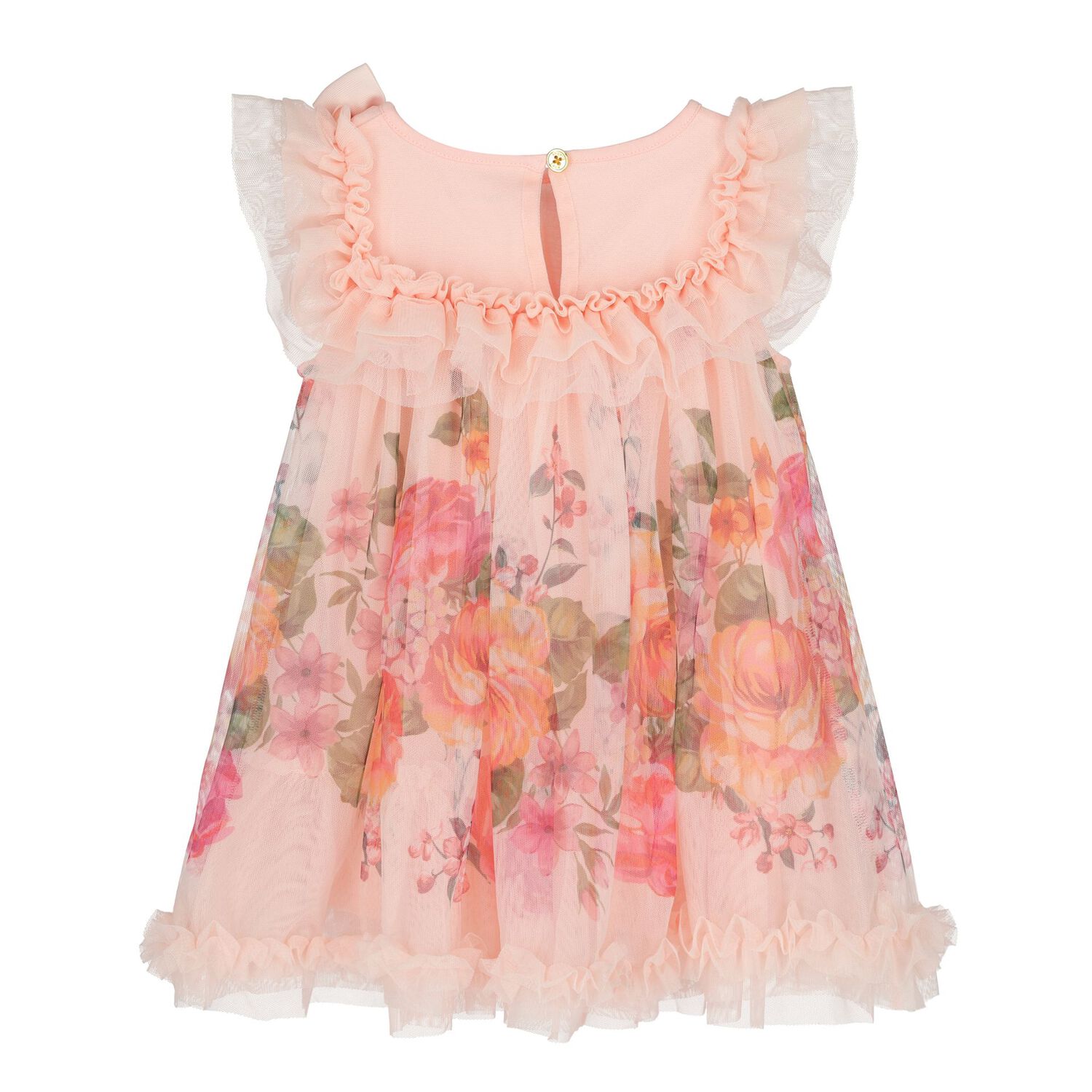 Baby Girls Pink Floral Tulle Dress, 1, hi-res
