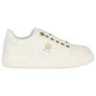 Girls Ivory & Gold Logo Trainers, 1, hi-res