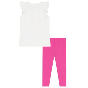 Younger Girls White & Pink Leggings Set