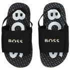 Boys Black Velcro Sandals, 1, hi-res