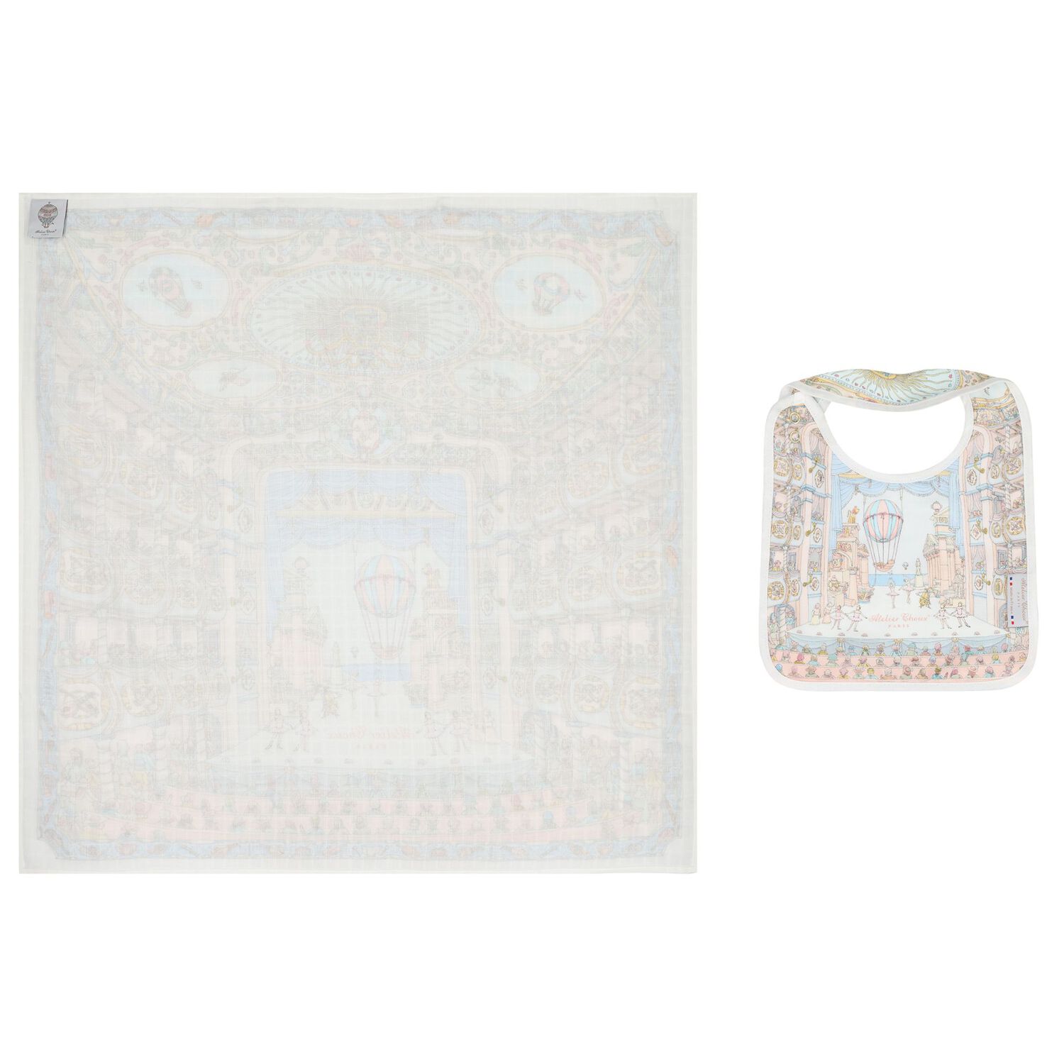 Ivory & Blue Ballet de Paris Baby Carr&eacute; Swaddle & Bib Gift Set, 1, hi-res