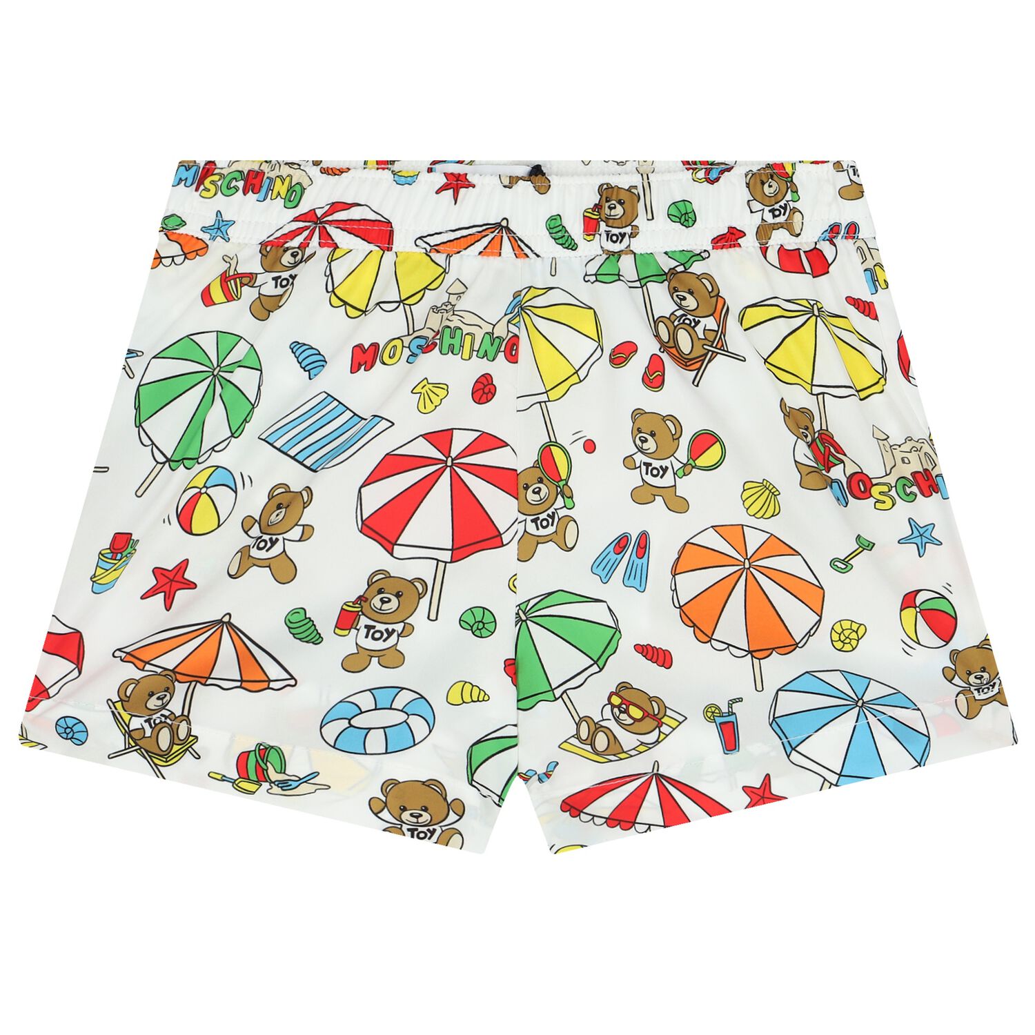 Younger Boys White Teddy Bear Logo Swim Shorts, 1, hi-res