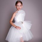 Girls White Flower Tulle Dress, 1, hi-res