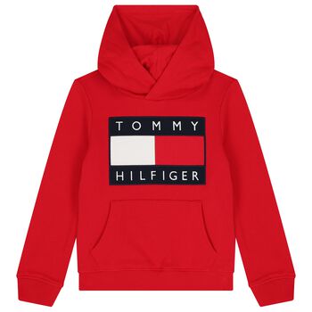 Boys Red Logo Hooded Top