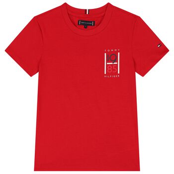 Boys Red Cotton Graphic T-Shirt