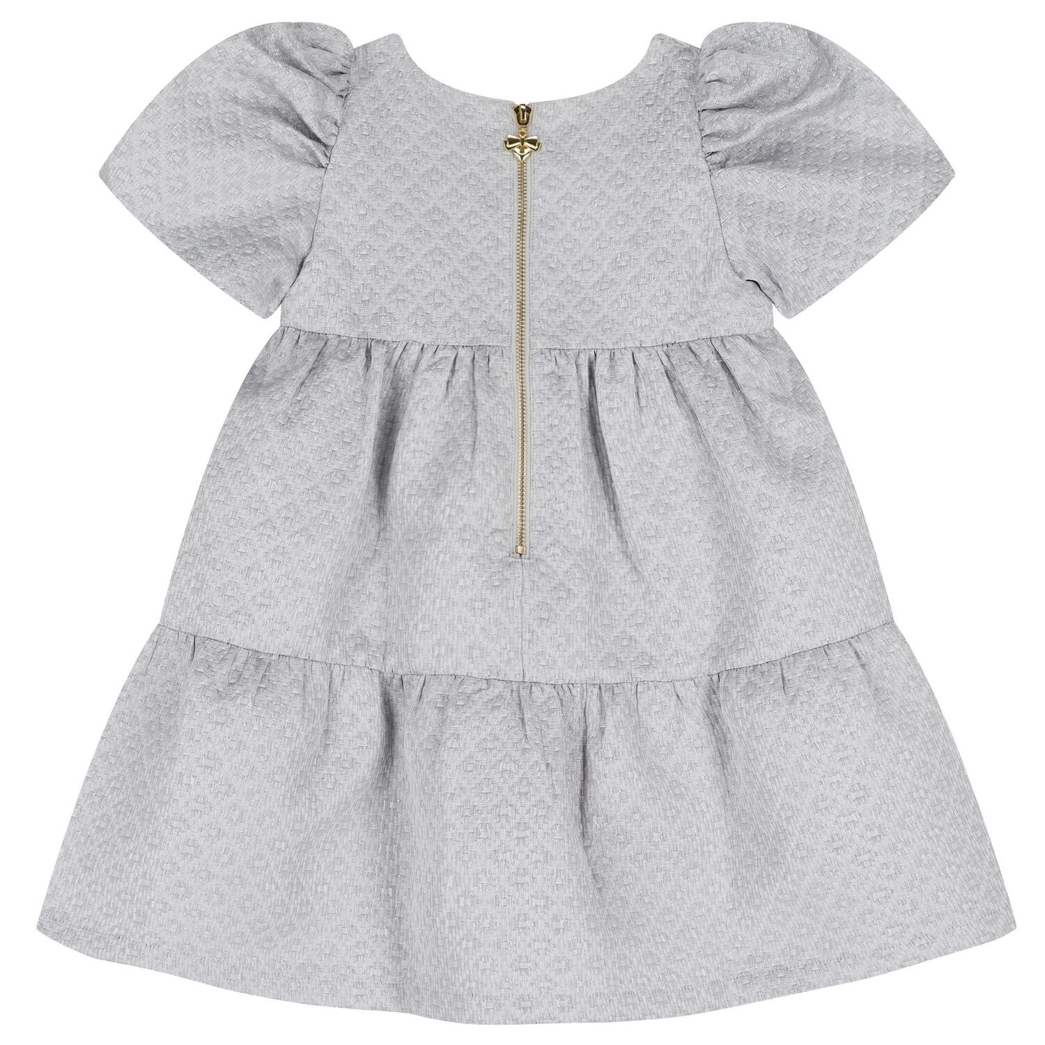 Girls Grey Jacquard Tiered Dress, 1, hi-res