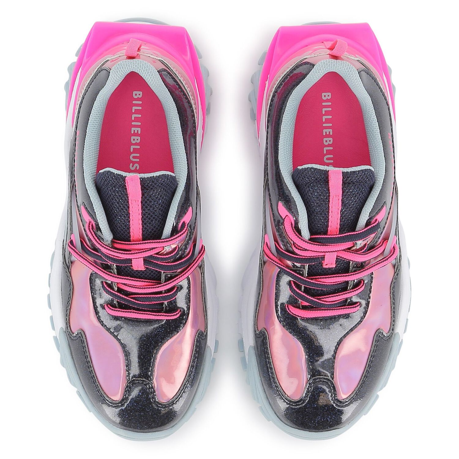 Girls Navy Blue & Pink Logo Trainers, 1, hi-res