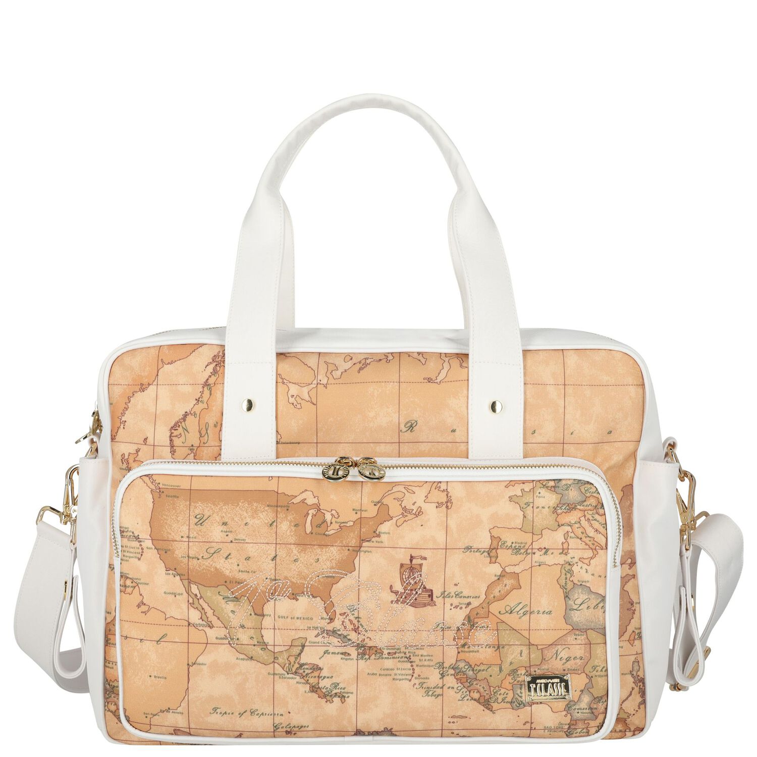 White & Beige Geo Map Baby Changing Bag, 1, hi-res