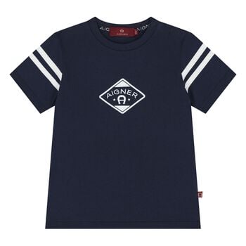 Younger Boys Navy Blue Logo T-Shirt 