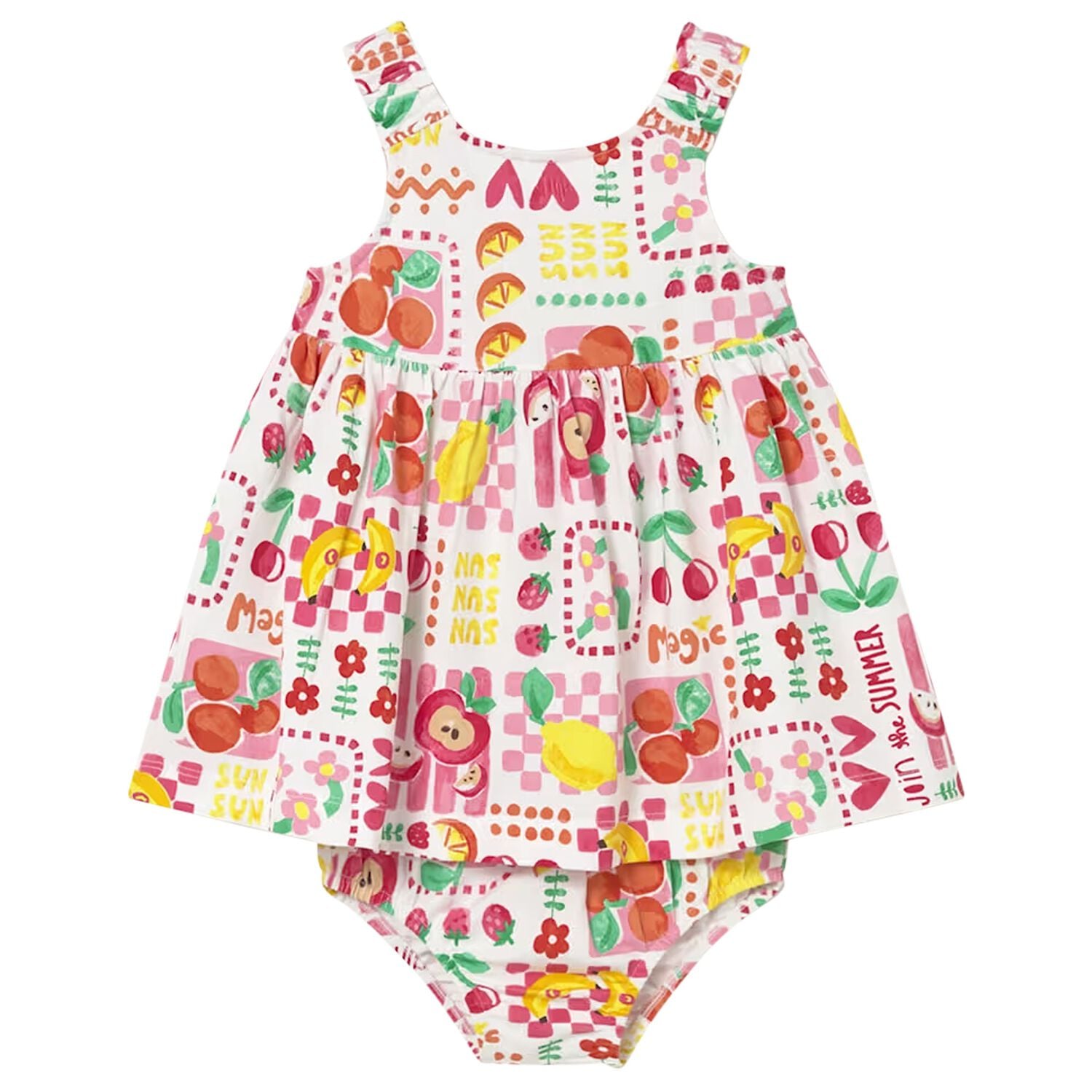 Younger Girls White Fruits Dress Set, 2, hi-res