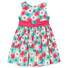 Girls Blue, Ivory & Pink Floral Satin Dress, 2, hi-res