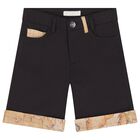 Boys Black Geo Map Shorts, 1, hi-res