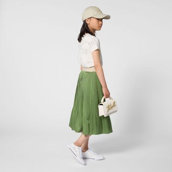 Girls Green Logo Pleated Skirt