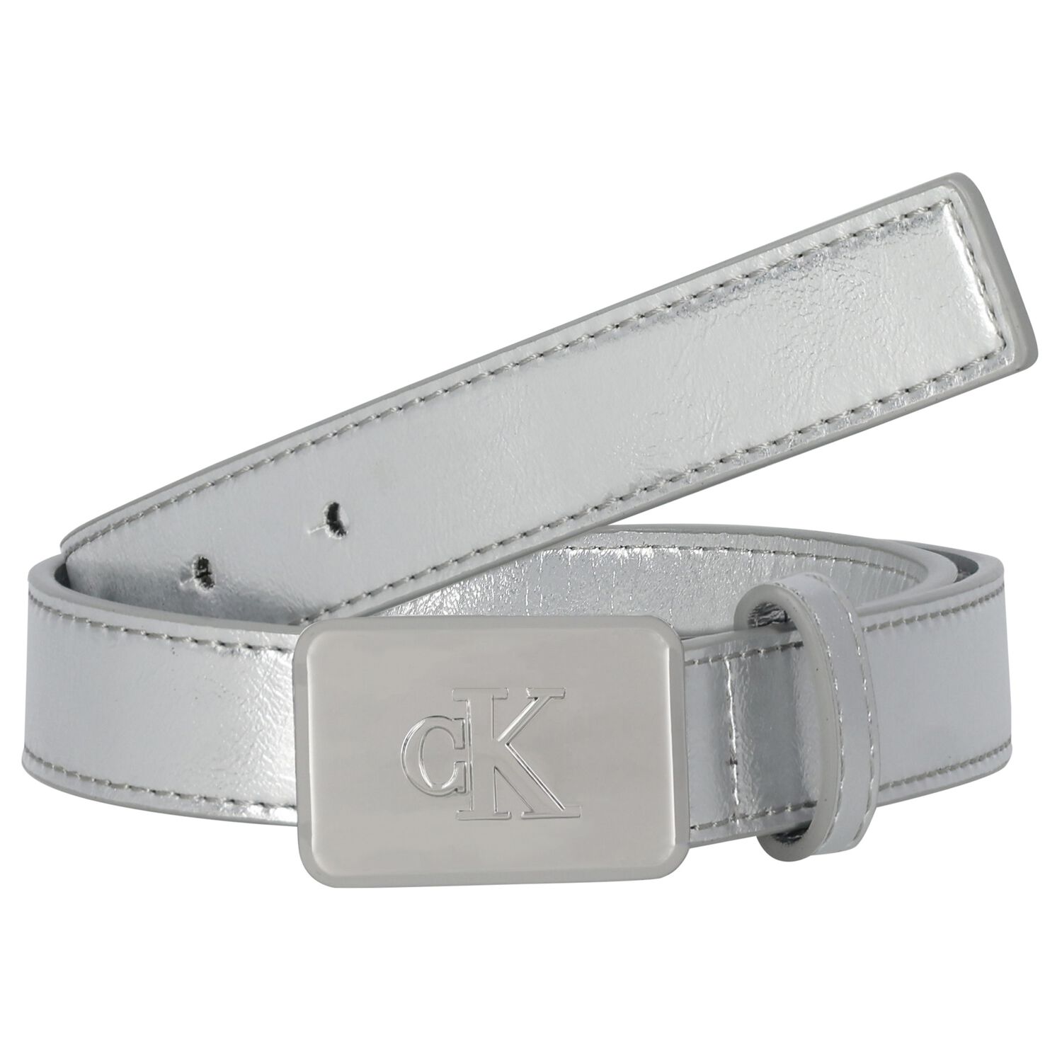 Girls Silver Leather Belt, 1, hi-res