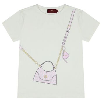 Girls Ivory Bag Logo T-Shirt
