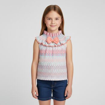 Girls Pink & Blue Crochet Knitted Top, 1 Girls Pink & Blue Crochet Knitted Top