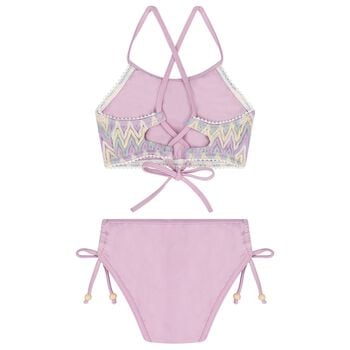 Girls Lilac & Ivory Zig-Zag Crochet Bikini