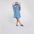 Girls Denim Blue Ruffled Dress, 1, hi-res