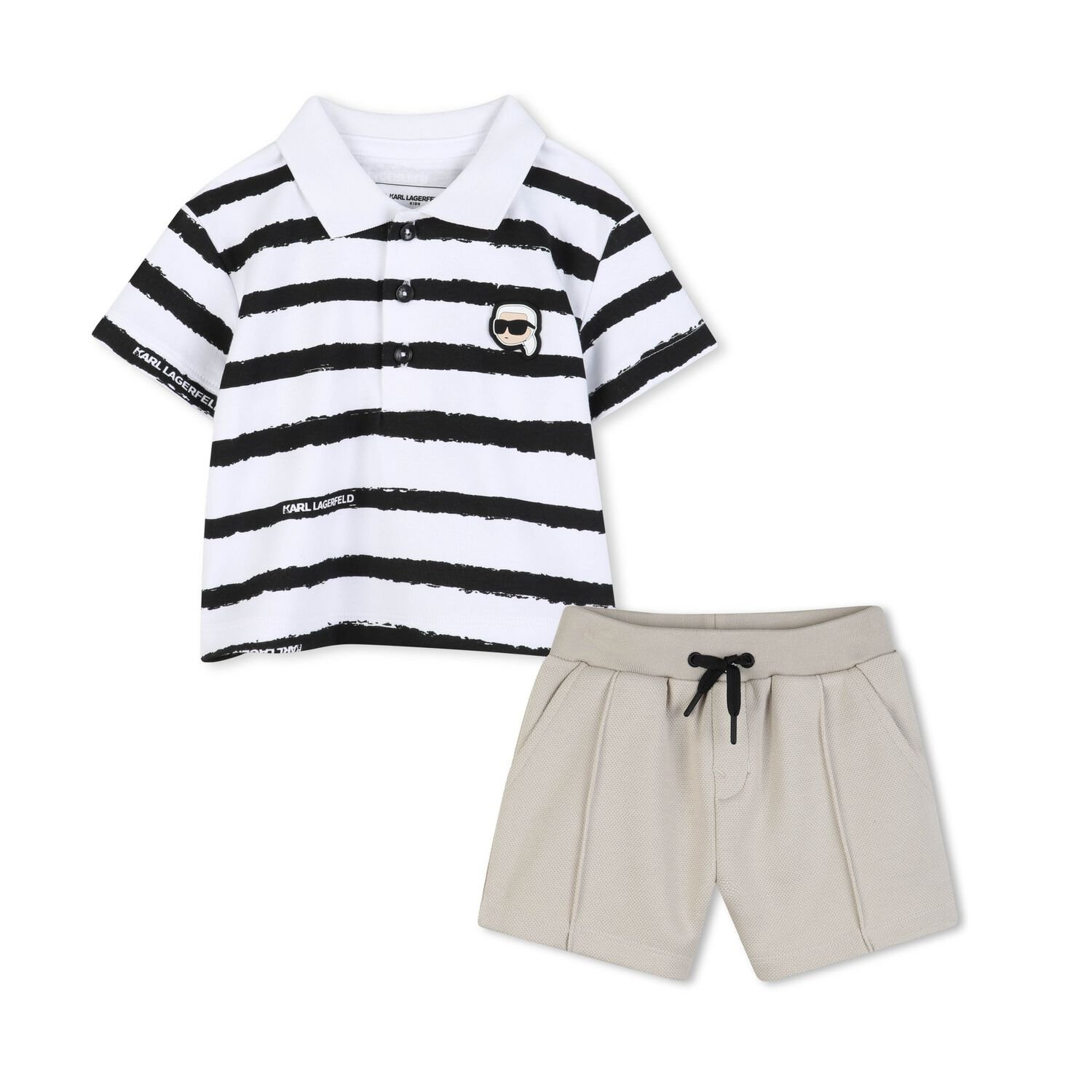 Boys White & Beige Logo Shorts Set, 1, hi-res