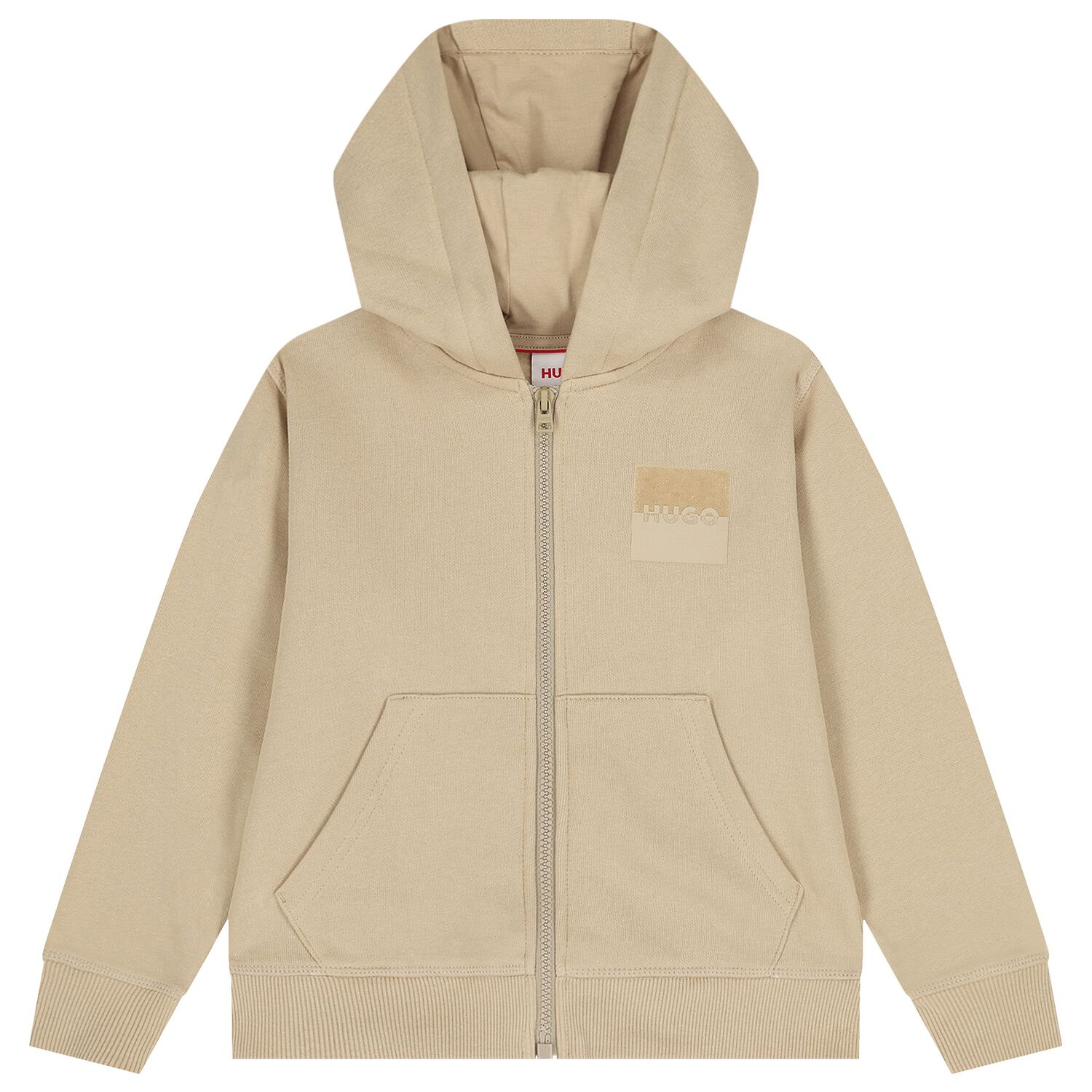 Boys Beige Logo Hooded Zip Up Top, 2, hi-res