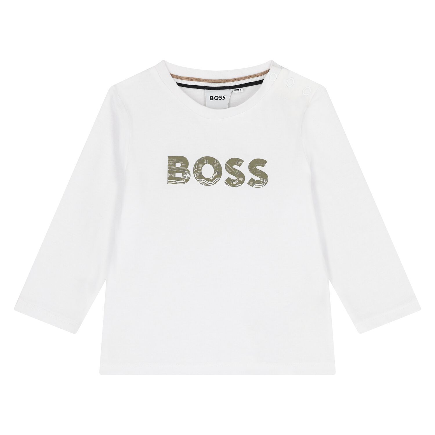 Younger Boys White Logo Long Sleeve Top, 2, hi-res image number null