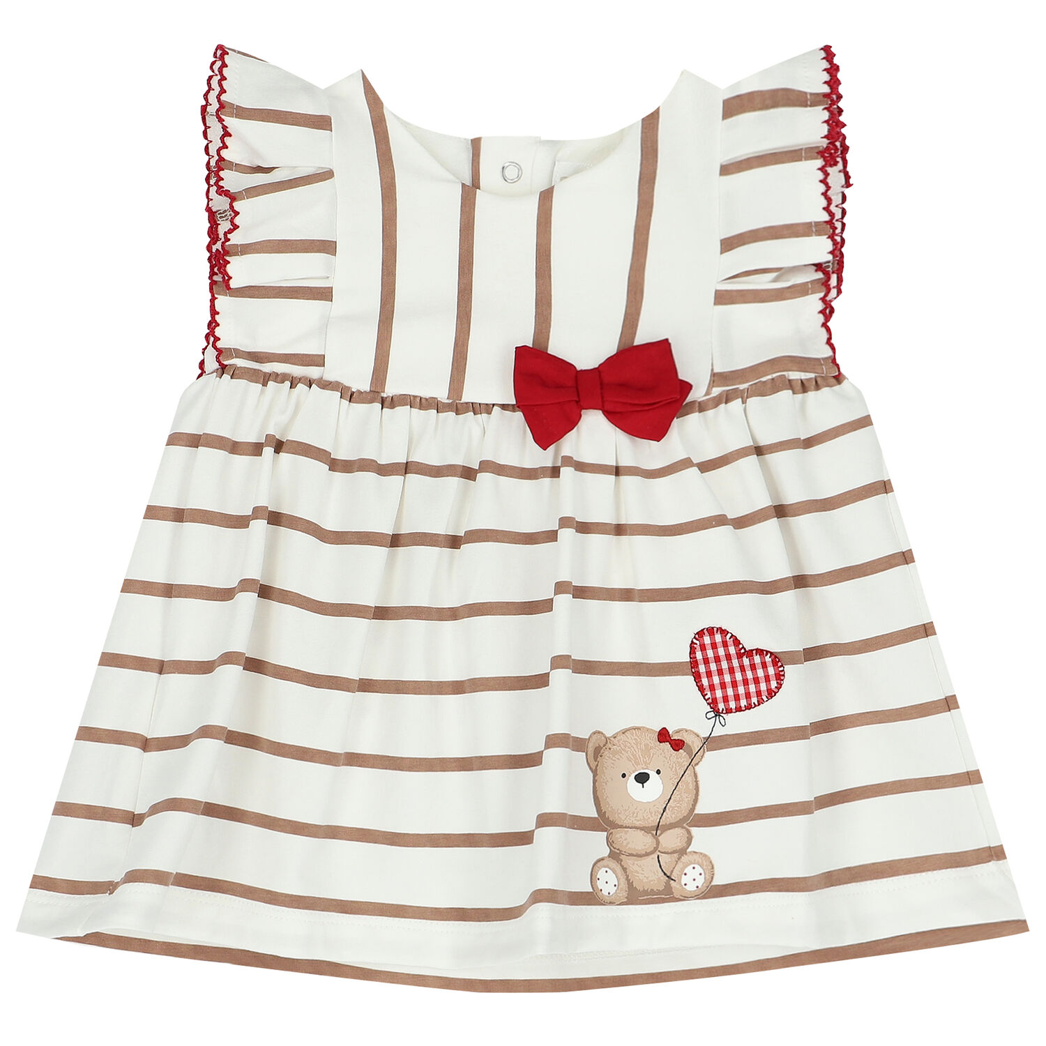 Baby Girls Ivory Striped Teddy Bear Dress, 1, hi-res