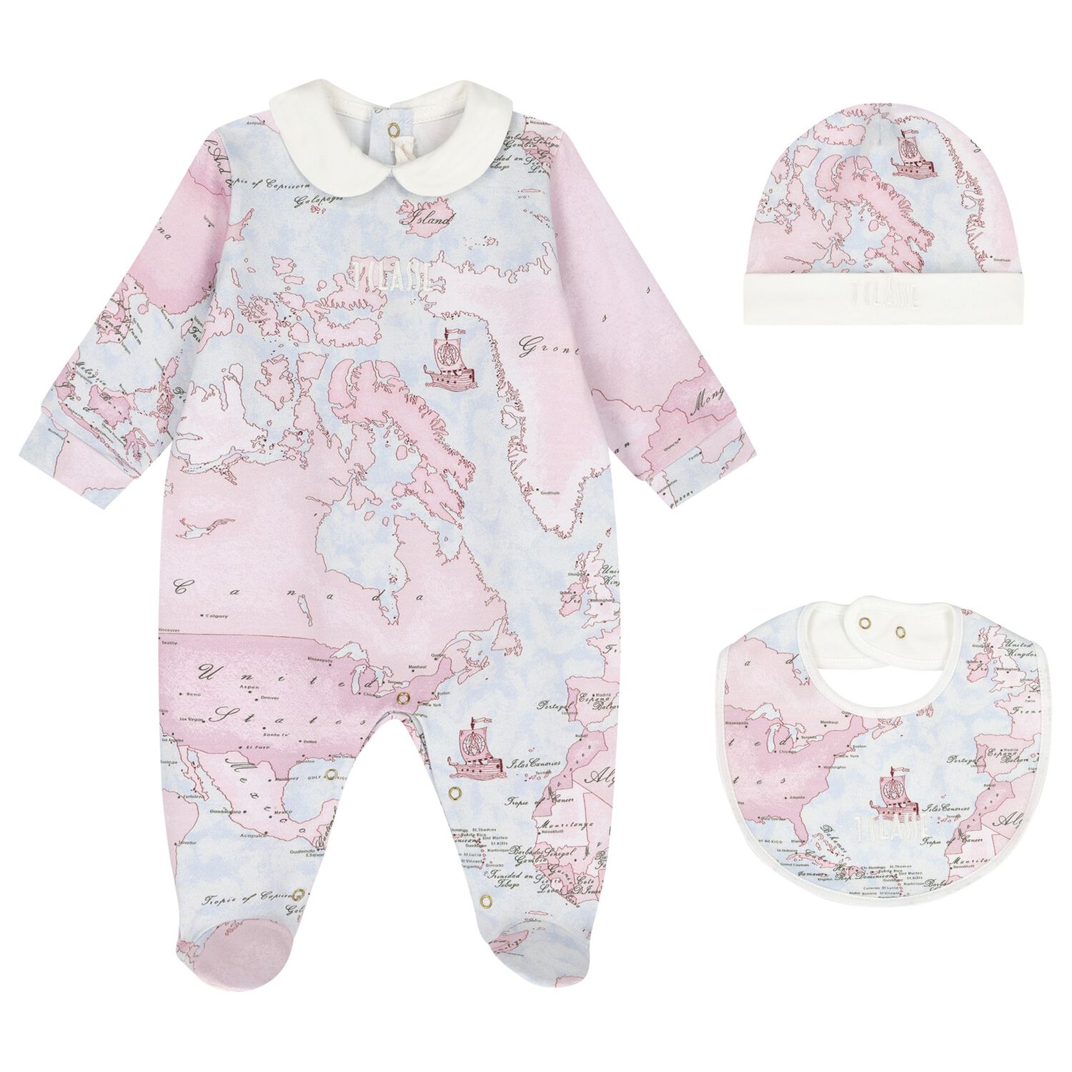 Baby Girls Pink & Blue Geo Map Babygrow Gift Set, 2, hi-res