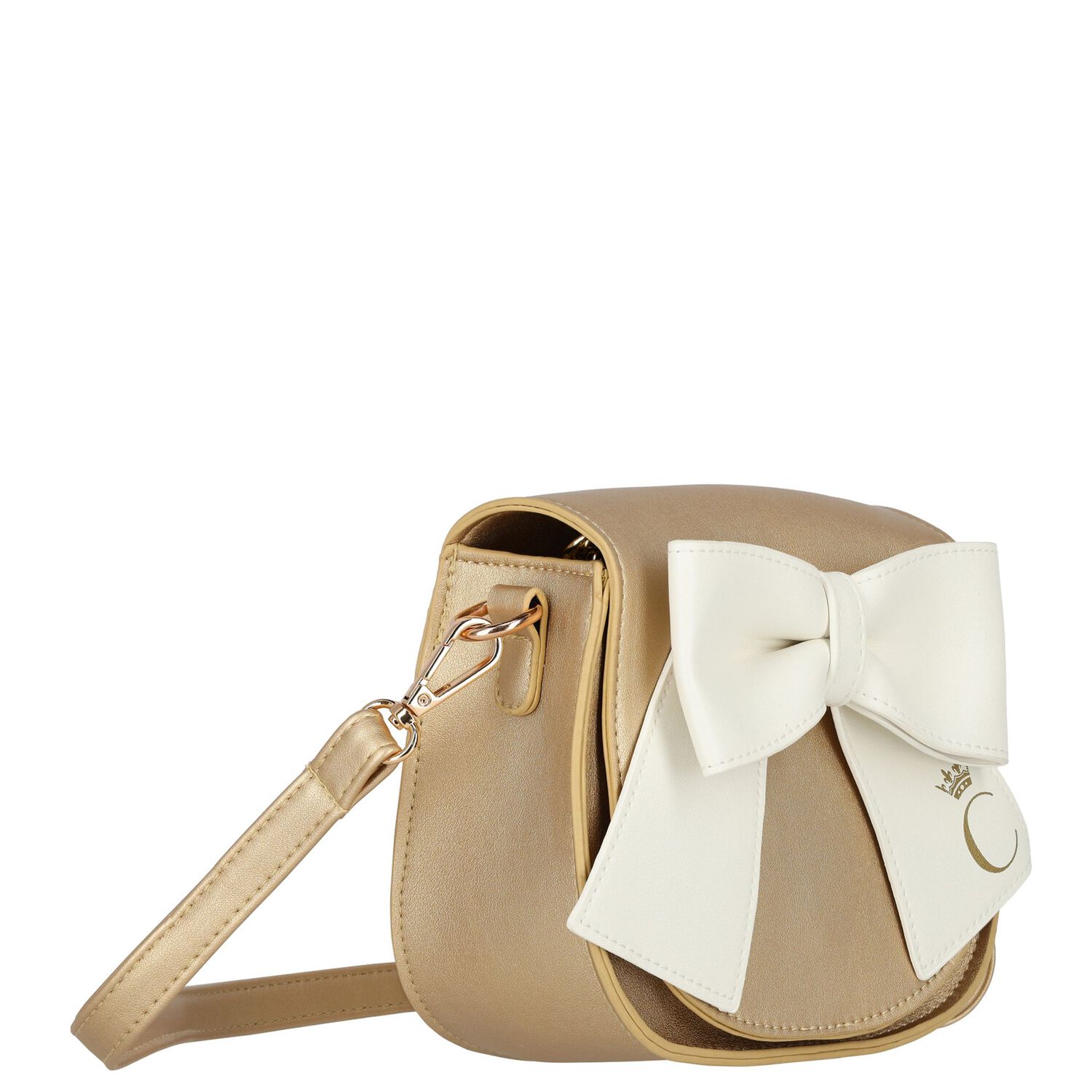 Girls Gold & White Bow Bag, 1, hi-res