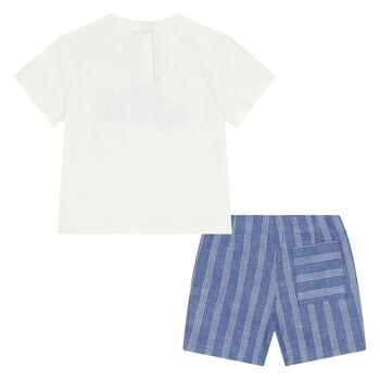 Younger Boys White & Blue Shorts Set