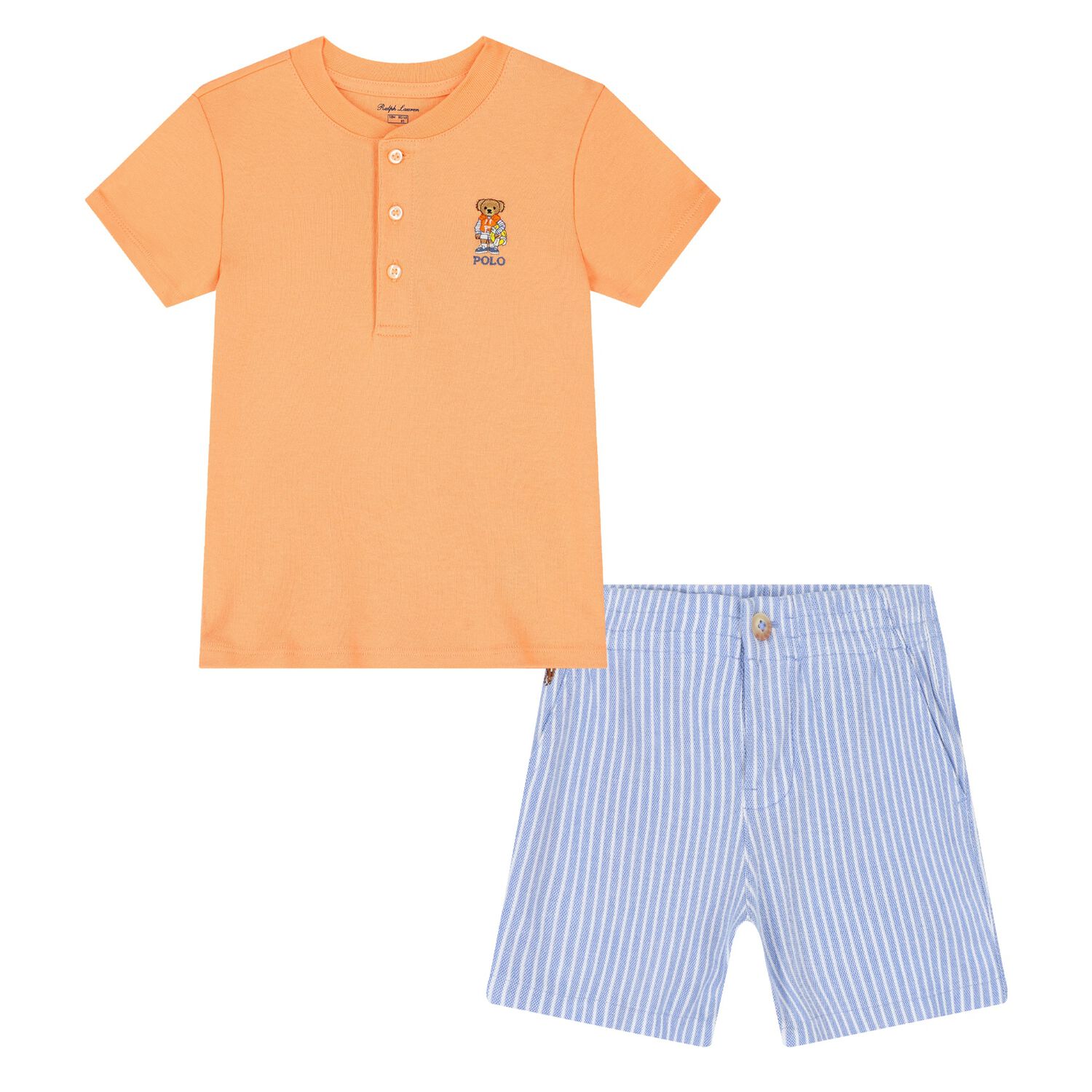 Baby Boys Orange & Blue Striped Shorts Set, 1, hi-res